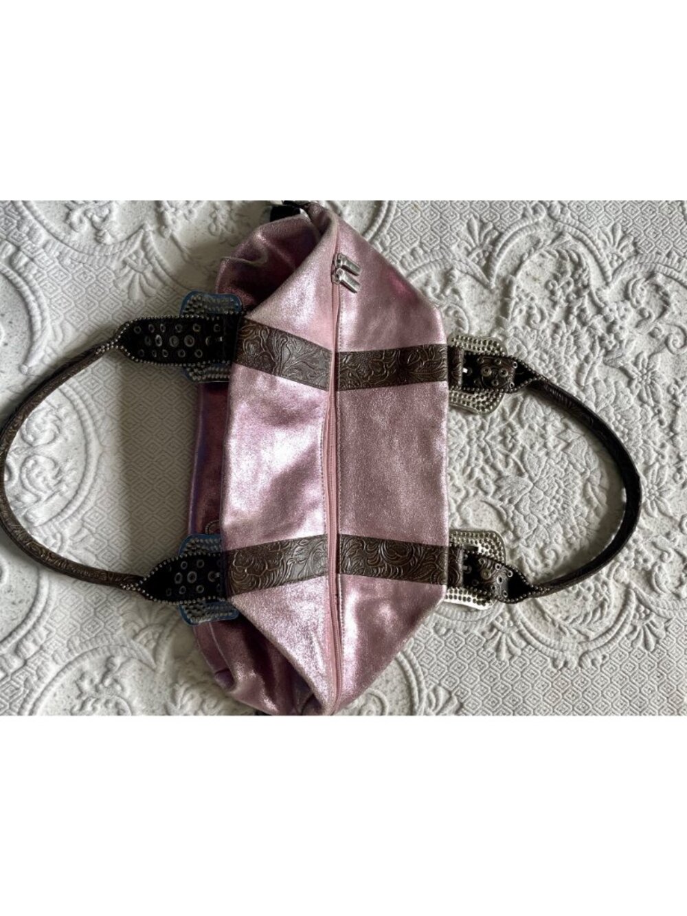 SOLD Vintage Y2K Charm + Luck Western San Antonio Leather Rhinestone Satchel Bag - Picture 11 of 16